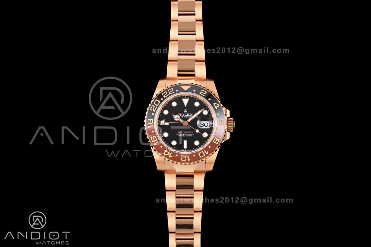 GMT-Master II 126715 CHNR 904L QF 1:1 Best Edition Black Dial on RG Bracelet JH3285 Free Sprung
